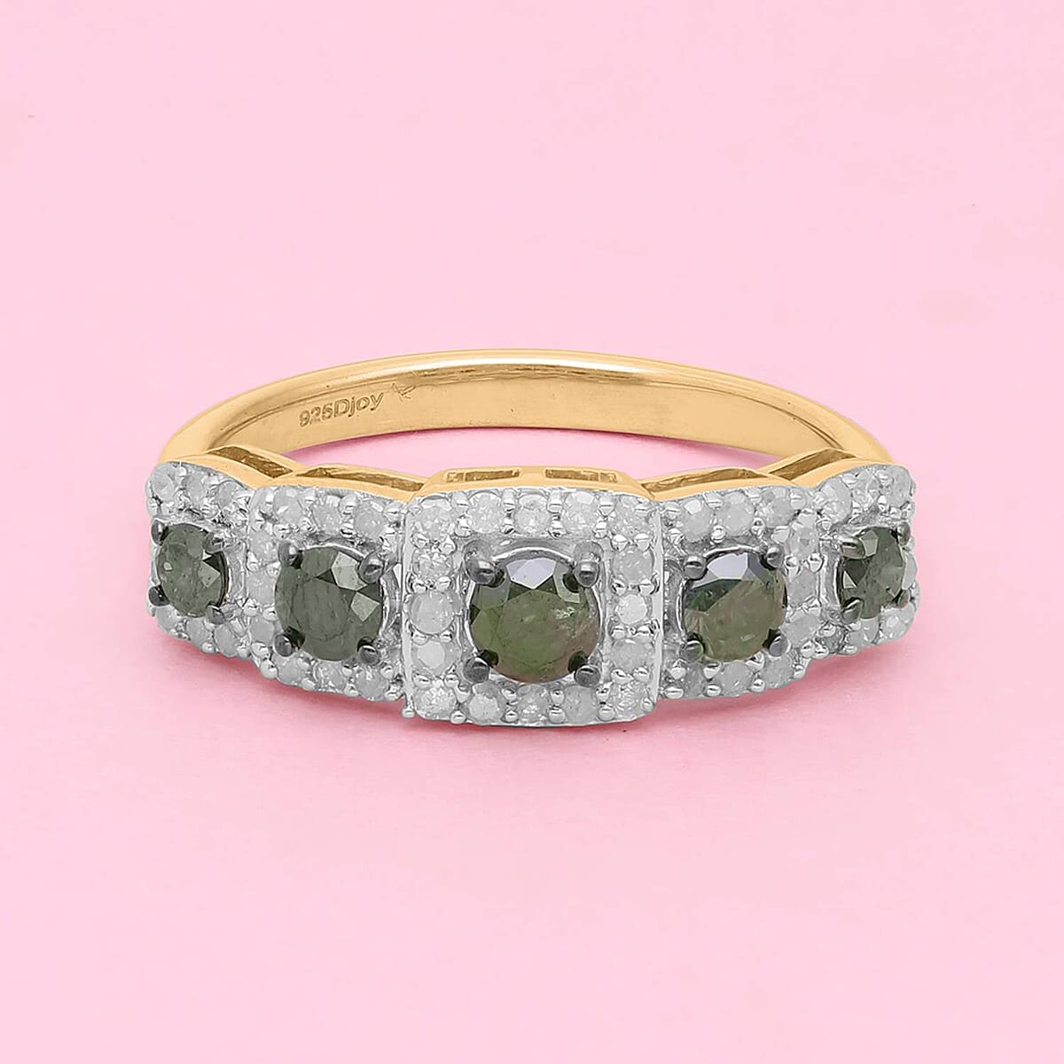 Green and White Diamond Ring in Vermeil Yellow Gold Over Sterling Silver 1.00 ctw image number 1