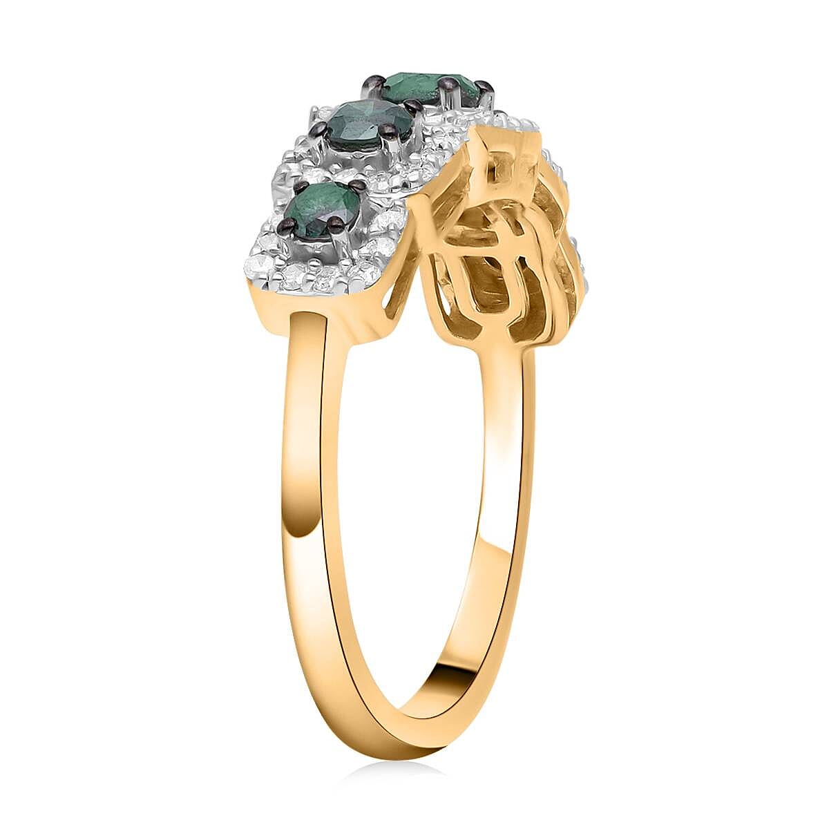 Green and White Diamond Ring in Vermeil Yellow Gold Over Sterling Silver 1.00 ctw image number 3
