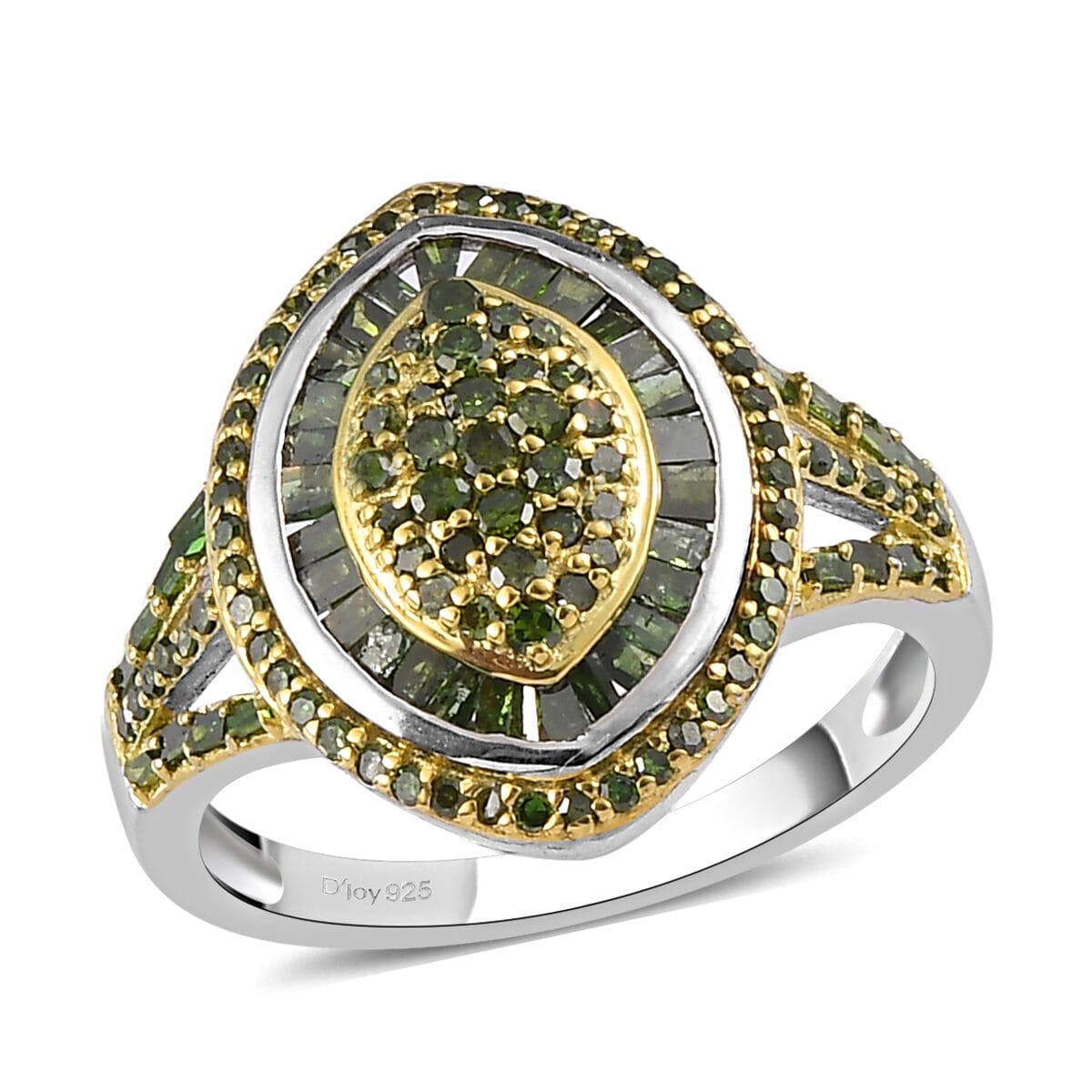 TLV Green Diamond (IR) Ring in Rhodium and Platinum Over Sterling Silver (Size 7.0) 1.00 ctw image number 0