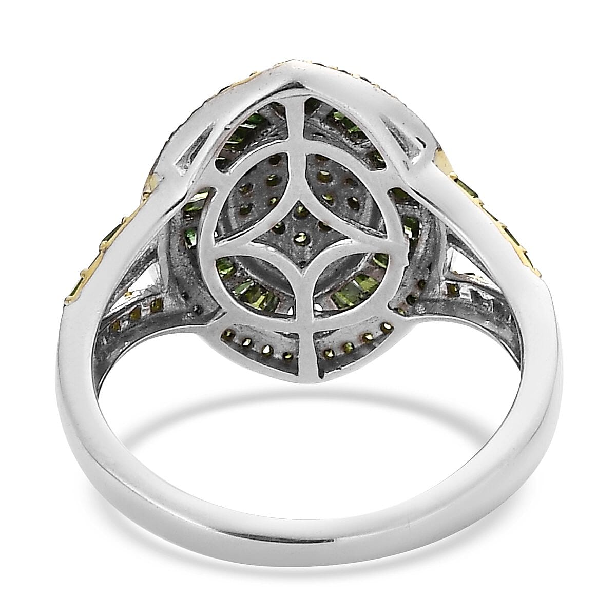 Green Diamond Cluster Ring in Platinum Over Sterling Silver (Size 10.0) 1.00 ctw