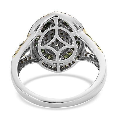 Green Diamond Cluster Ring in Platinum Over Sterling Silver (Size 10.0) 1.00 ctw
