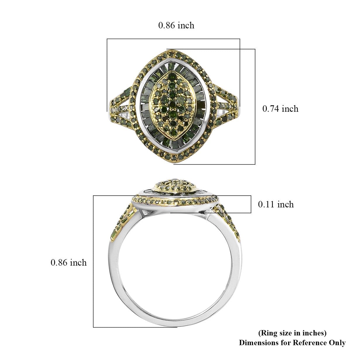 TLV Green Diamond (IR) Ring in Rhodium and Platinum Over Sterling Silver (Size 7.0) 1.00 ctw image number 5