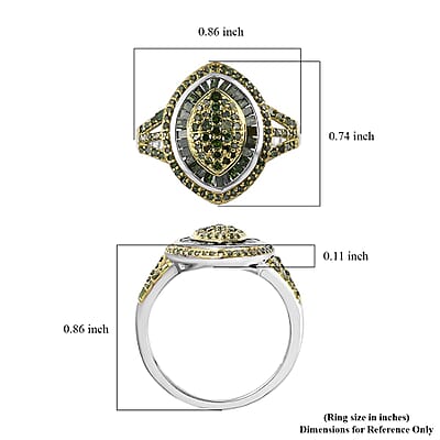 Green Diamond Cluster Ring in Platinum Over Sterling Silver (Size 10.0) 1.00 ctw