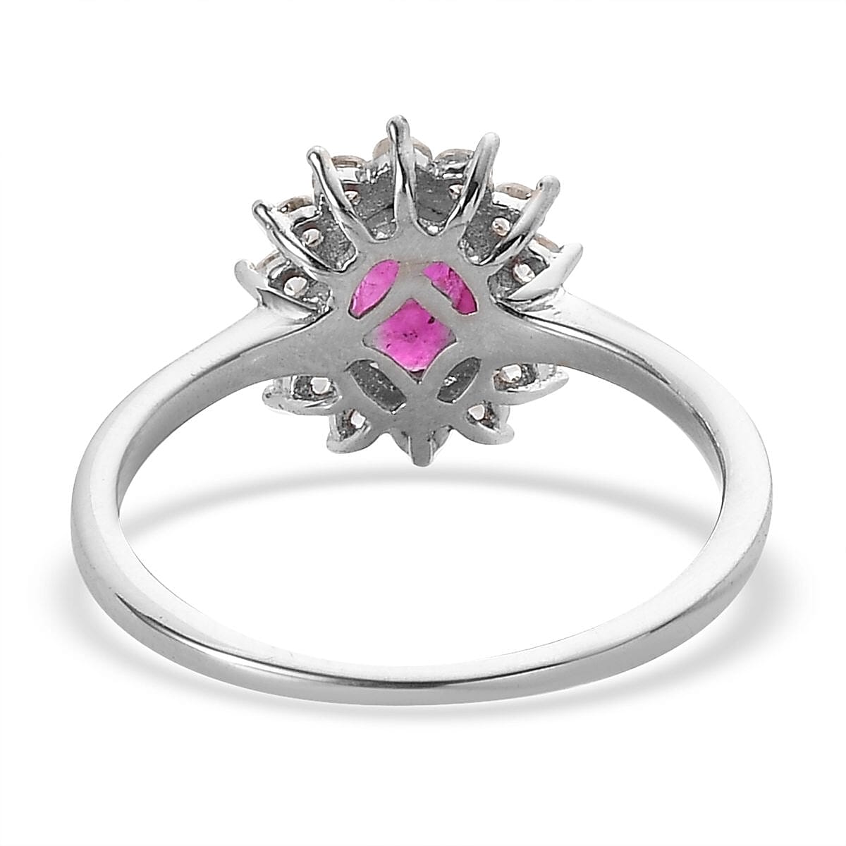 Premium Montepuez Ruby and Natural White Zircon Sunburst Ring in Platinum Over Sterling Silver (Size 9.0) 1.30 ctw image number 4