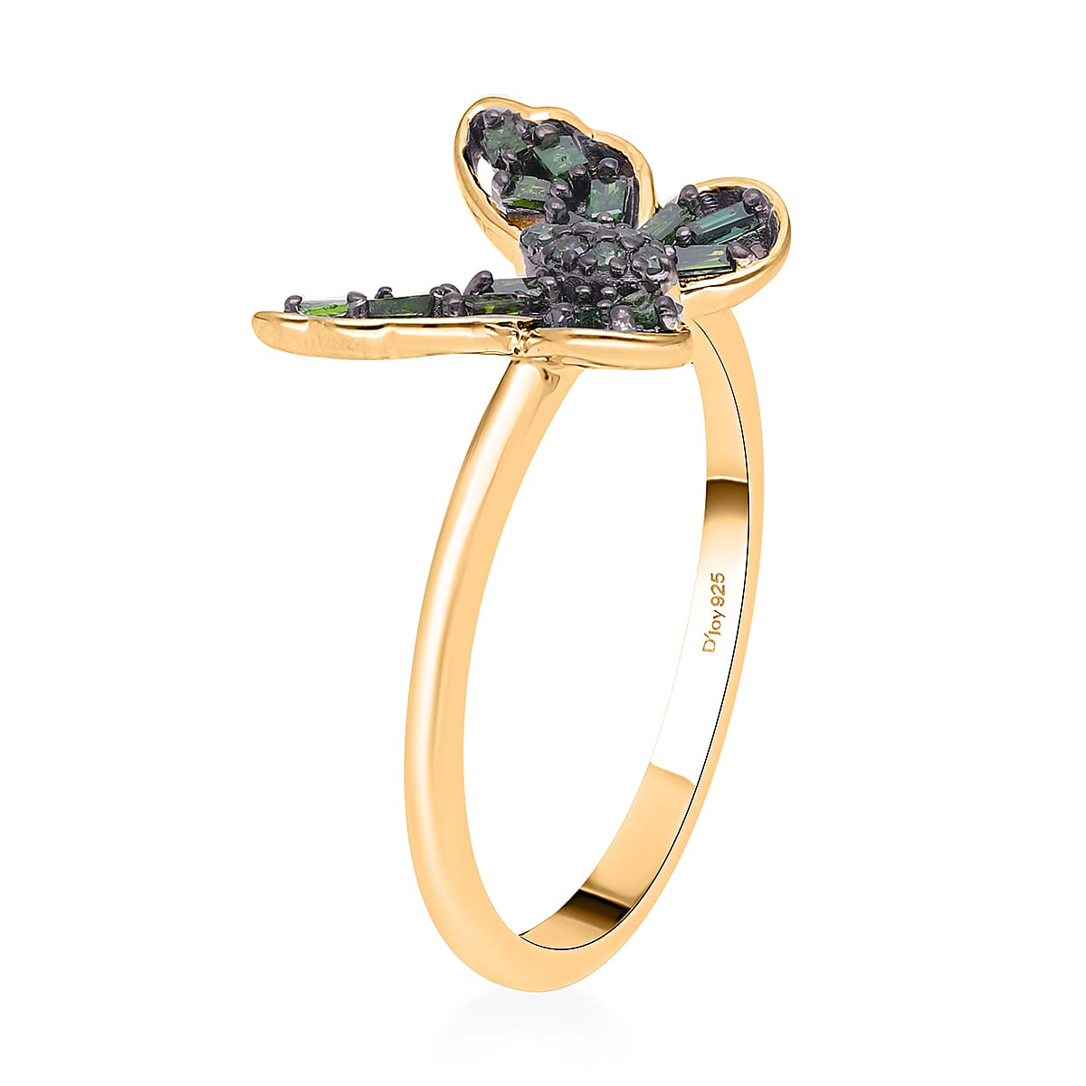 Green Diamond Butterfly Ring in Rhodium & Vermeil Yellow Gold Over Sterling Silver 0.33 ctw image number 3