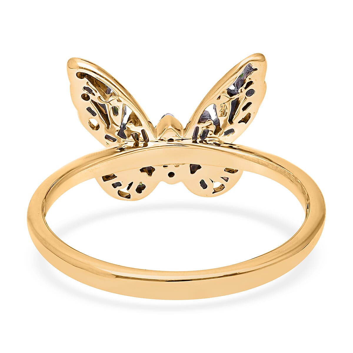 Green Diamond Butterfly Ring in Rhodium & Vermeil Yellow Gold Over Sterling Silver (Size 7.0) 0.33 ctw image number 4