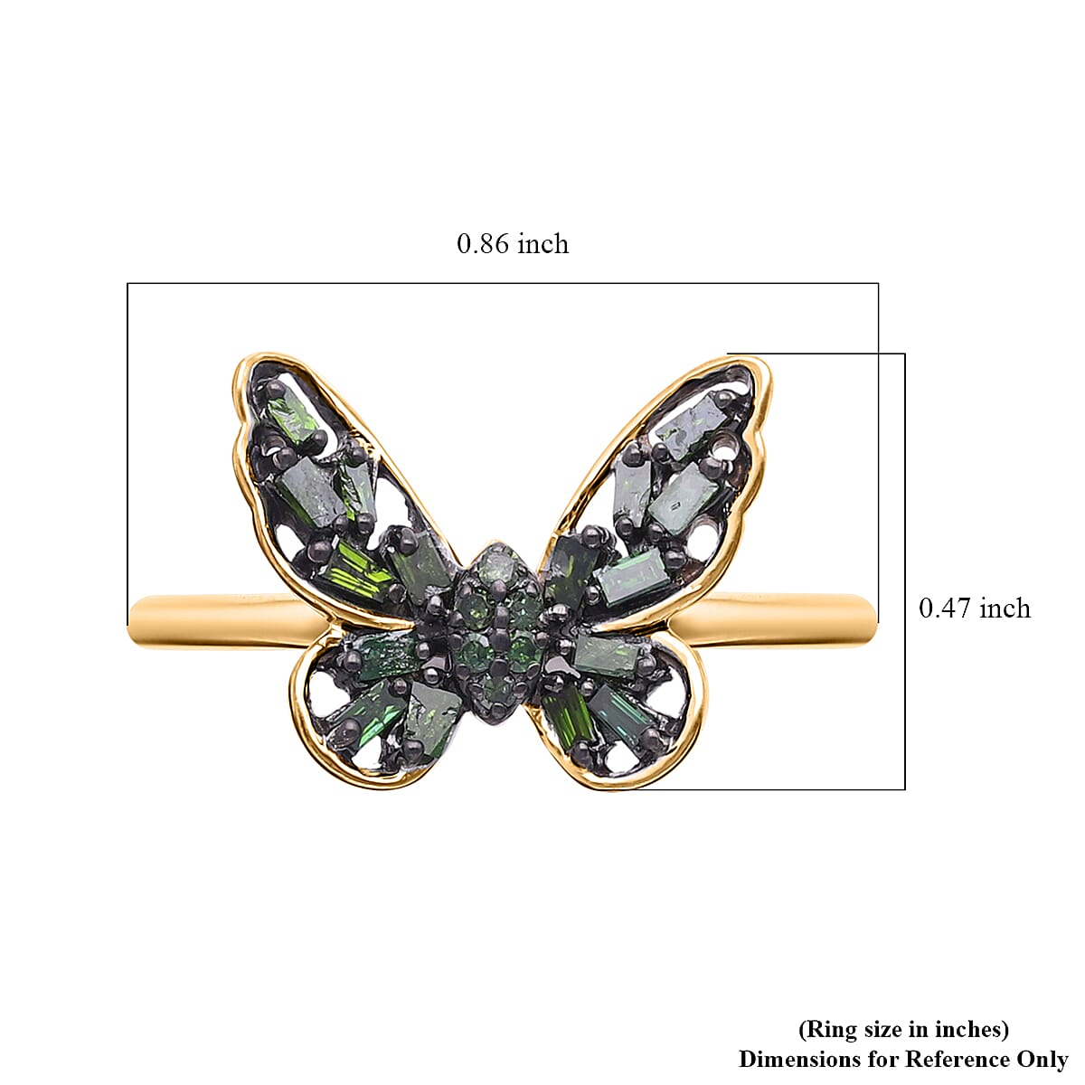 Green Diamond Butterfly Ring in Rhodium & Vermeil Yellow Gold Over Sterling Silver (Size 7.0) 0.33 ctw image number 5