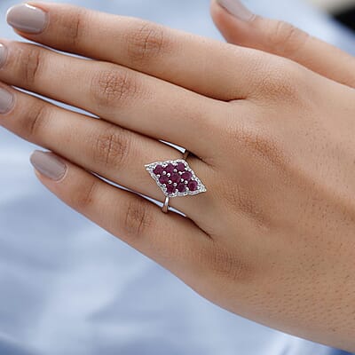 Premium Montepuez Ruby and Natural White Zircon Ring in Platinum Over Sterling Silver (Size 10.0) 1.70 ctw