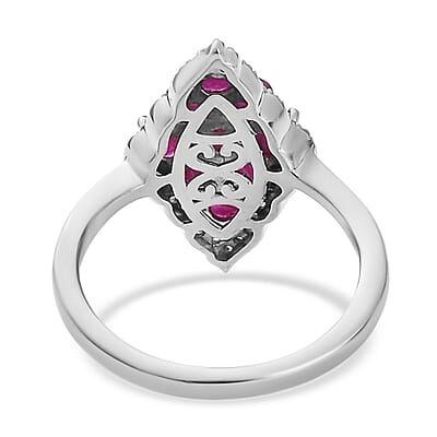Premium Montepuez Ruby and Natural White Zircon Ring in Platinum Over Sterling Silver (Size 10.0) 1.70 ctw
