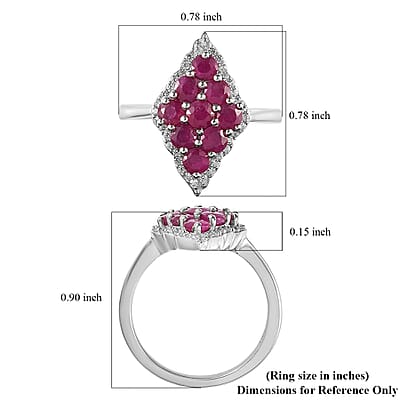 Premium Montepuez Ruby and Natural White Zircon Ring in Platinum Over Sterling Silver (Size 10.0) 1.70 ctw