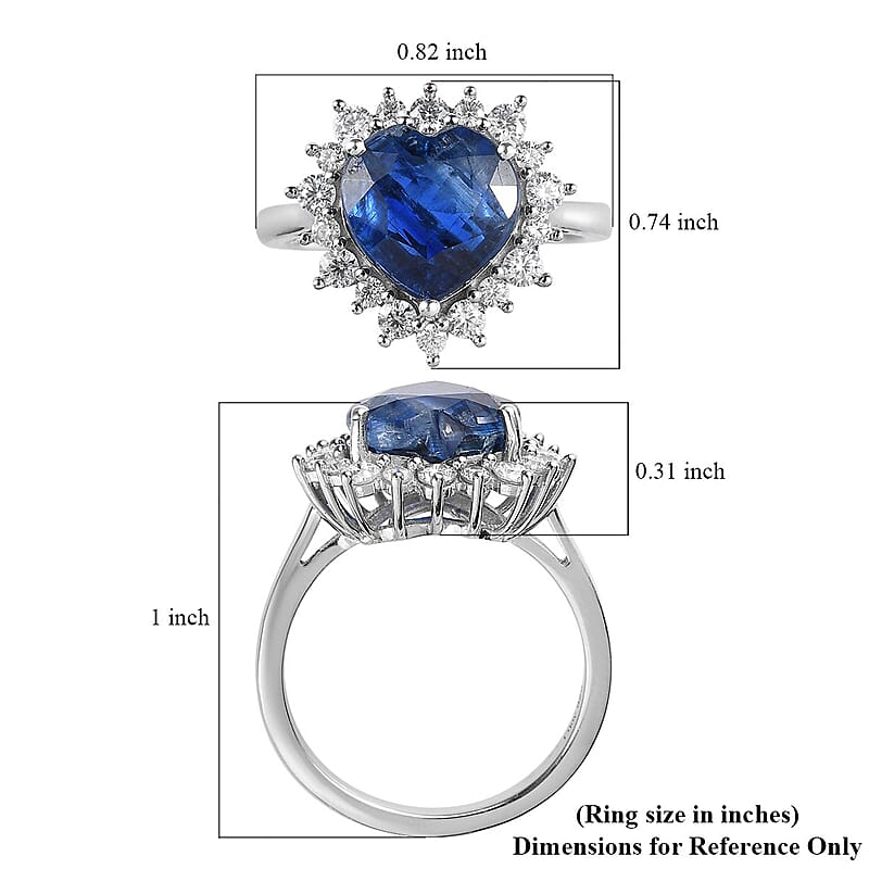 Premium Kashmir Kyanite and Moissanite 3.10 ctw Heart Shape Halo Ring in Platinum Over Sterling Silver (Size 10.0)