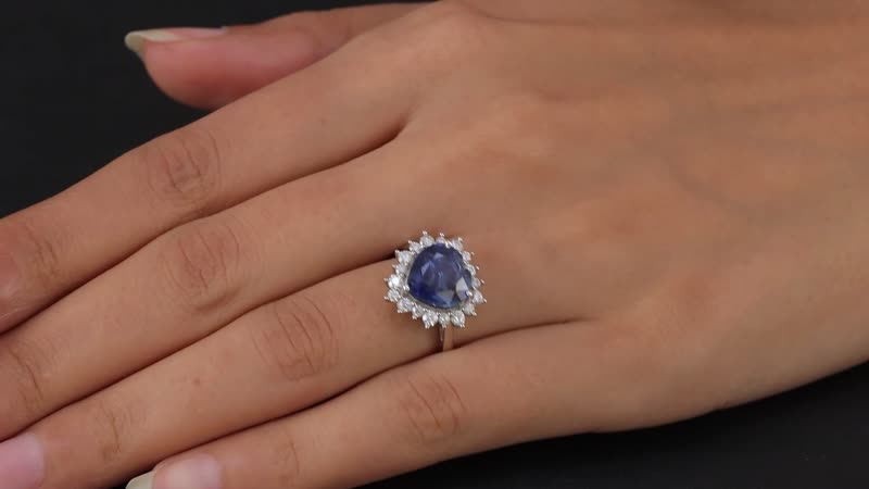 Premium Kashmir Kyanite and Moissanite Heart Shape Halo Ring in Platinum Over Sterling Silver 4.35 ctw