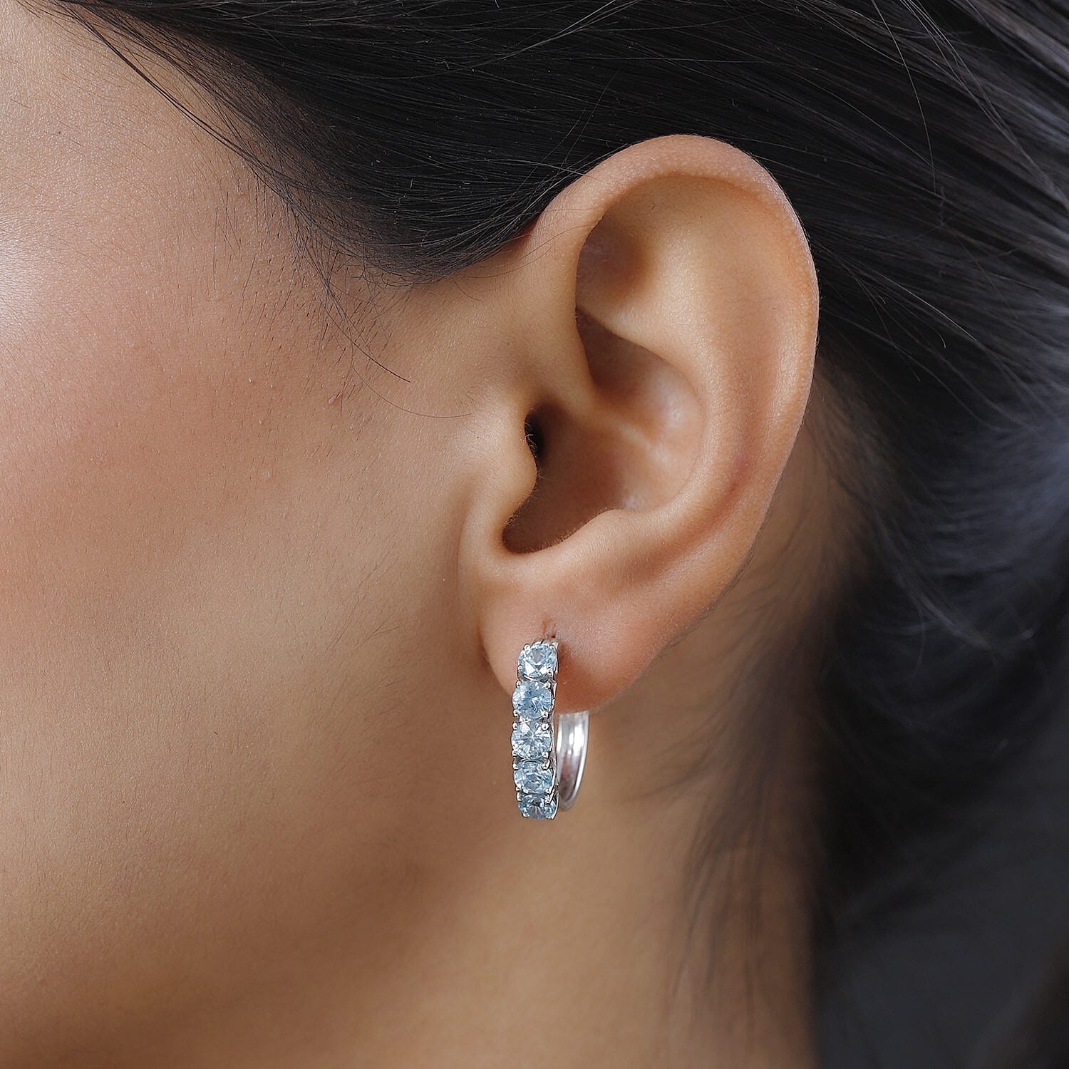 Premium Cambodian Blue Zircon Hoop Earrings in Platinum Over Sterling Silver 4.50 ctw