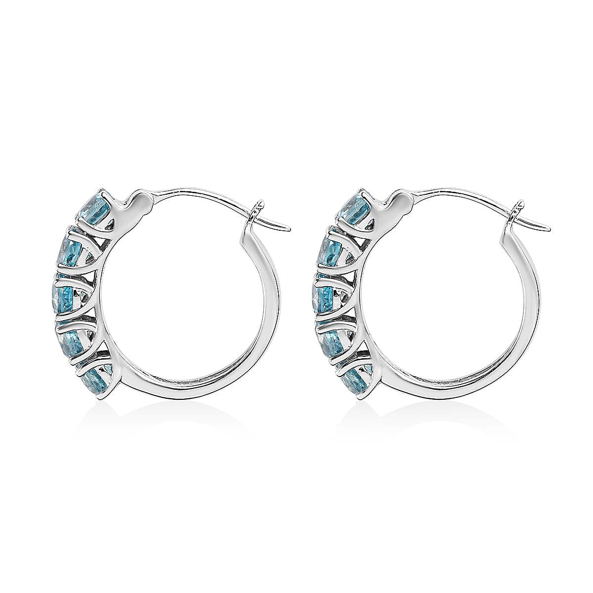 Premium Cambodian Blue Zircon Hoop Earrings in Platinum Over Sterling Silver 4.50 ctw