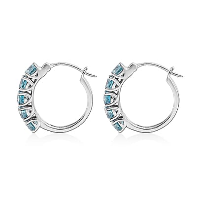 Premium Cambodian Blue Zircon Hoop Earrings in Platinum Over Sterling Silver 4.50 ctw