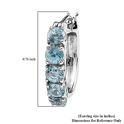 Premium Cambodian Blue Zircon Hoop Earrings in Platinum Over Sterling Silver 4.50 ctw