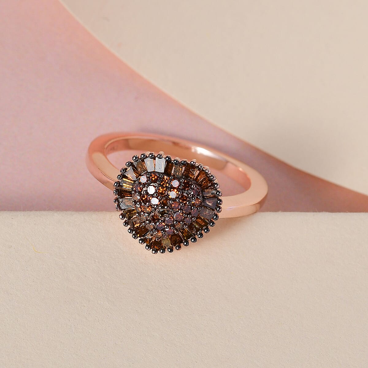 Red Diamond Heart Ring in Rhodium and Vermeil Rose Gold Over Sterling Silver 0.50 ctw image number 1