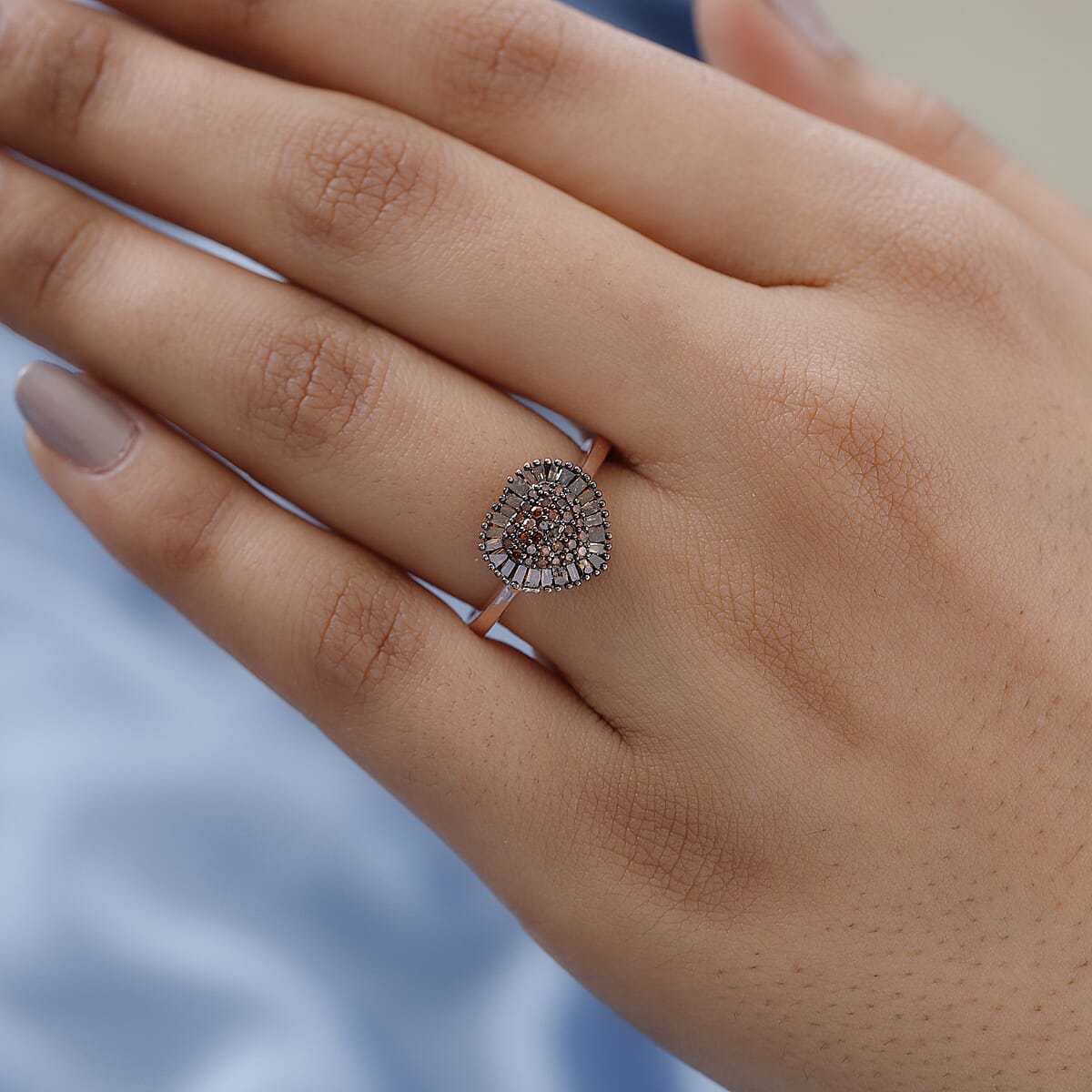 Red Diamond Heart Ring in Rhodium and Vermeil Rose Gold Over Sterling Silver 0.50 ctw image number 2