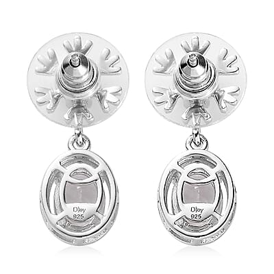 Mexican Hyalite Opal and Moissanite Snow Flake Earrings in Platinum Over Sterling Silver 2.35 ctw with Free UV Flash Light