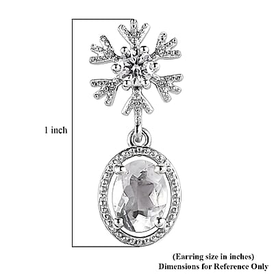 Mexican Hyalite Opal and Moissanite Snow Flake Earrings in Platinum Over Sterling Silver 2.35 ctw with Free UV Flash Light