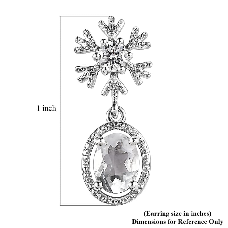 Mexican Hyalite Opal and Moissanite Snow Flake Earrings in Platinum Over Sterling Silver 2.35 ctw with Free UV Flash Light