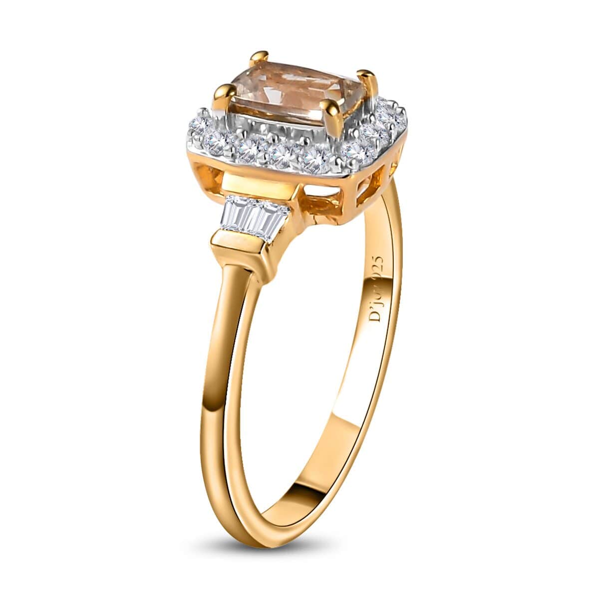 Turkizite and White Zircon Halo Ring in Vermeil Yellow Gold Over Sterling Silver (Size 5.0) 1.15 ctw image number 3