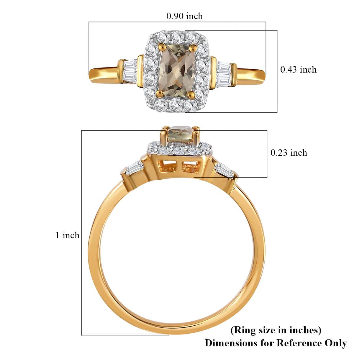 Turkizite and White Zircon Halo Ring in Vermeil Yellow Gold Over Sterling Silver (Size 5.0) 1.15 ctw image number 5