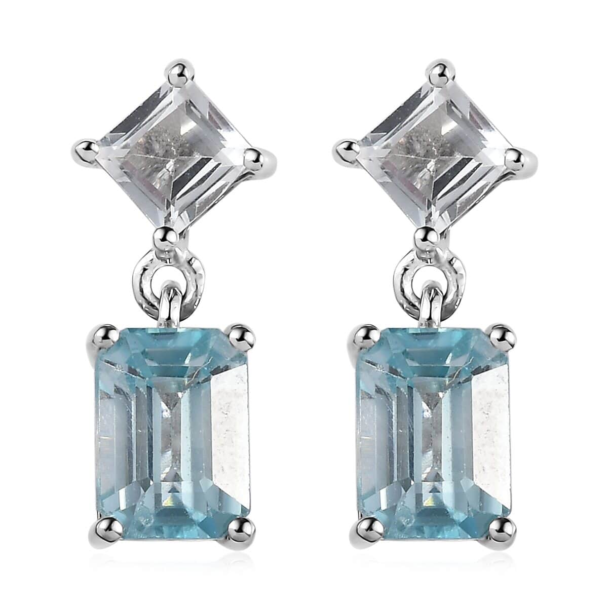 Premium Cambodian Blue Zircon and White Topaz Dangling Earrings in Platinum Over Sterling Silver 4.00 ctw image number 0
