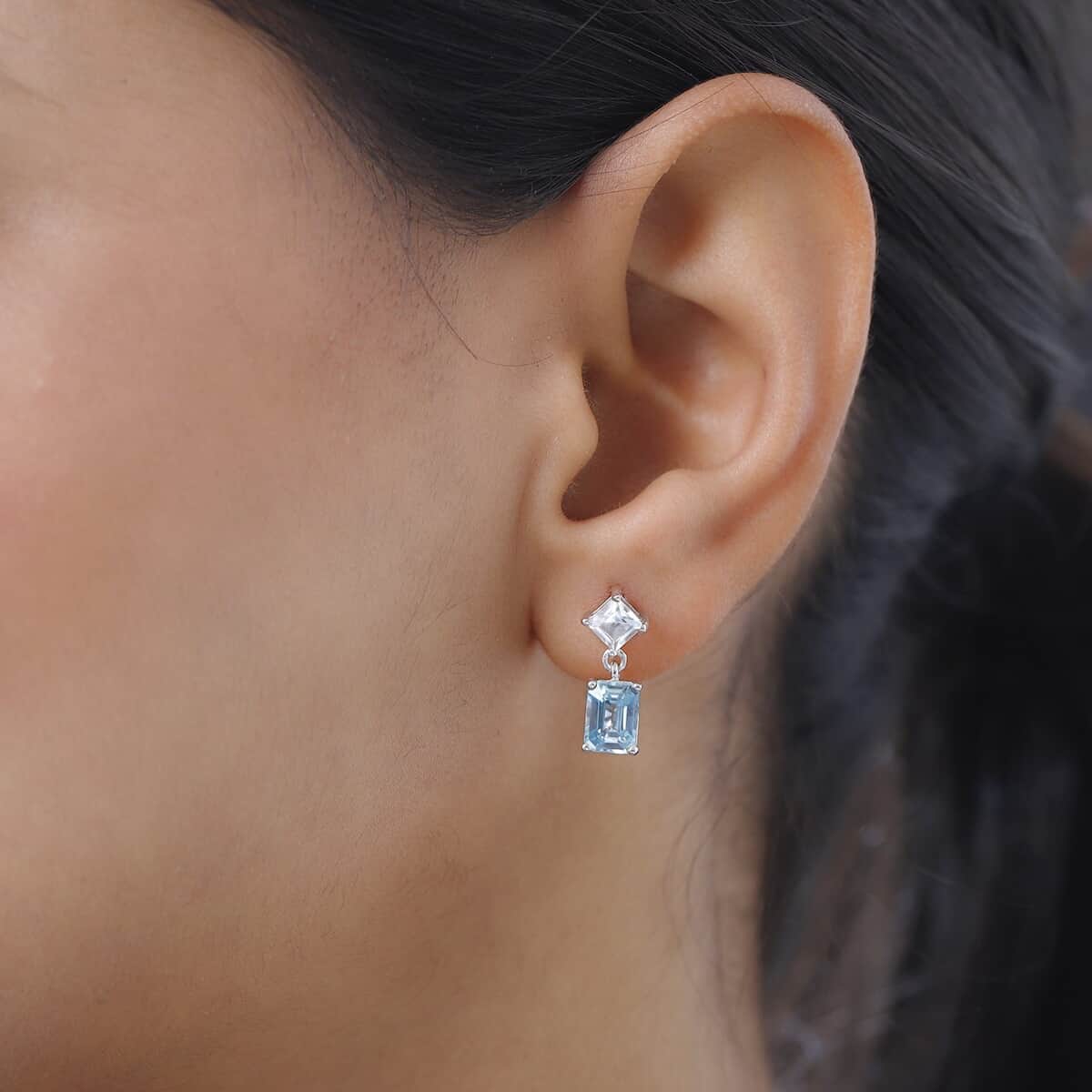 Premium Cambodian Blue Zircon and White Topaz Dangling Earrings in Platinum Over Sterling Silver 4.00 ctw image number 2