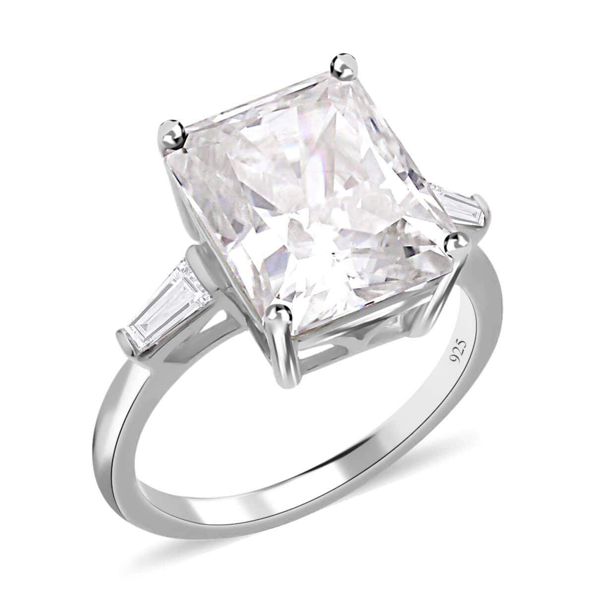 Crushed Ice Cut Moissanite Ring in Rhodium Over Sterling Silver 7.50 ctw image number 0