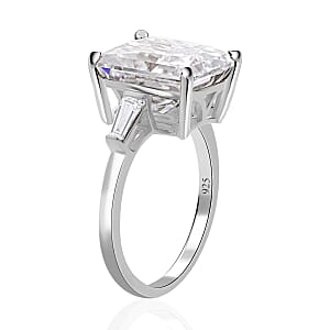 Moissanite 9.40 ctw Ring, Moissanite Three Stone Ring, Moissanite Trilogy Ring, Rhodium Over Sterling Silver Ring (Size 10.0)
