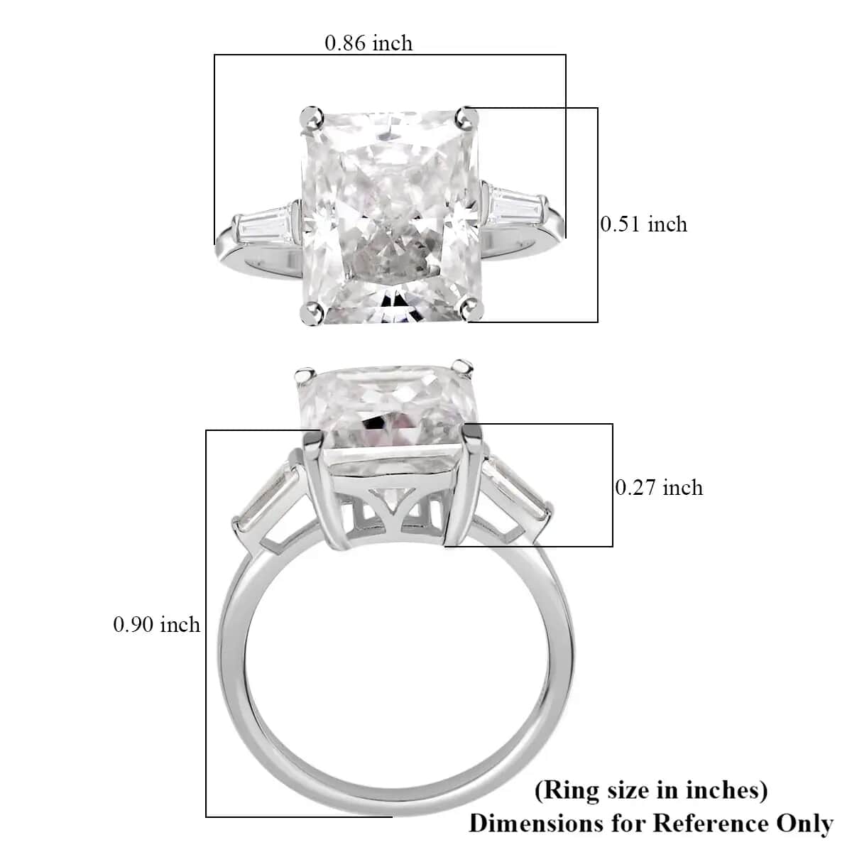Crushed Ice Cut Moissanite Ring, Moissanite Three Stone Ring, Moissanite Trilogy Ring, Rhodium Over Sterling Silver Ring 7.50 ctw (Size 5.0) image number 6