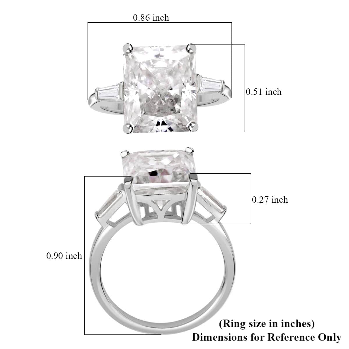 Moissanite 9.40 ctw Ring, Moissanite Three Stone Ring, Moissanite Trilogy Ring, Rhodium Over Sterling Silver Ring (Size 6.0) image number 5