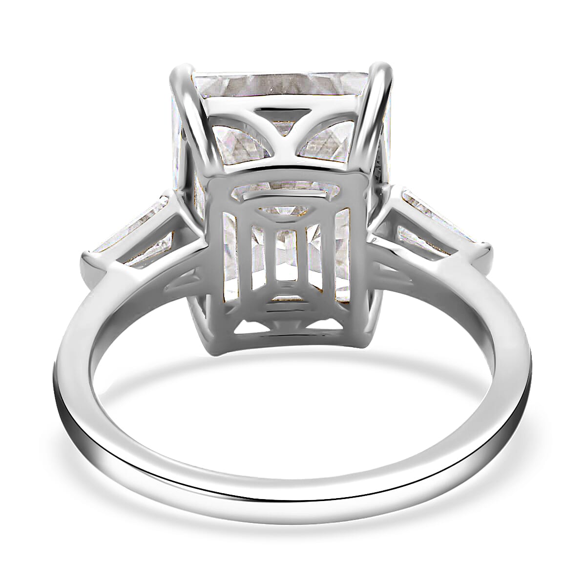 Moissanite 9.40 ctw Ring, Moissanite Three Stone Ring, Moissanite Trilogy Ring, Rhodium Over Sterling Silver Ring (Size 7.0) image number 4
