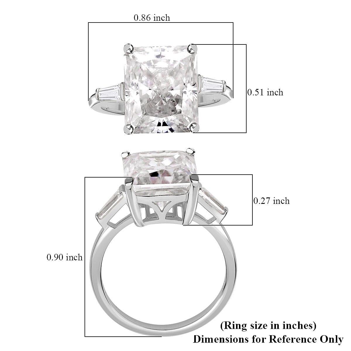 Moissanite 9.40 ctw Ring, Moissanite Three Stone Ring, Moissanite Trilogy Ring, Rhodium Over Sterling Silver Ring (Size 7.0) image number 5