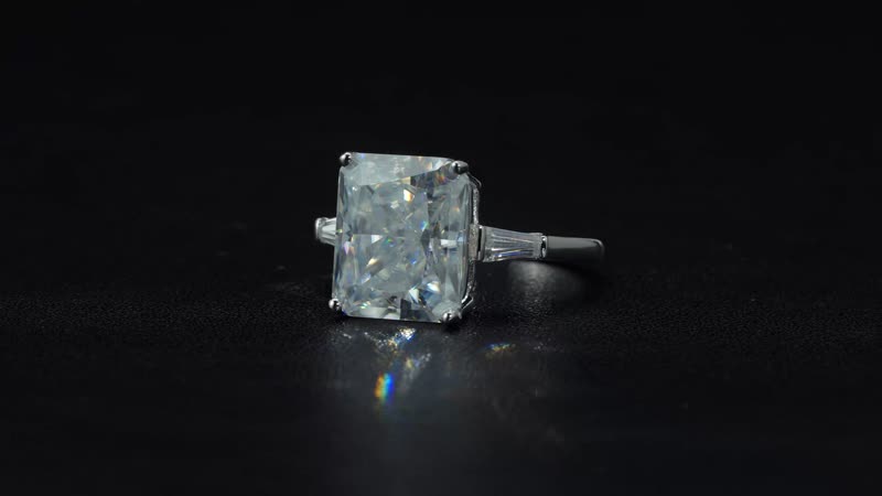 Crushed Ice Cut Moissanite Ring in Rhodium Over Sterling Silver 7.50 ctw