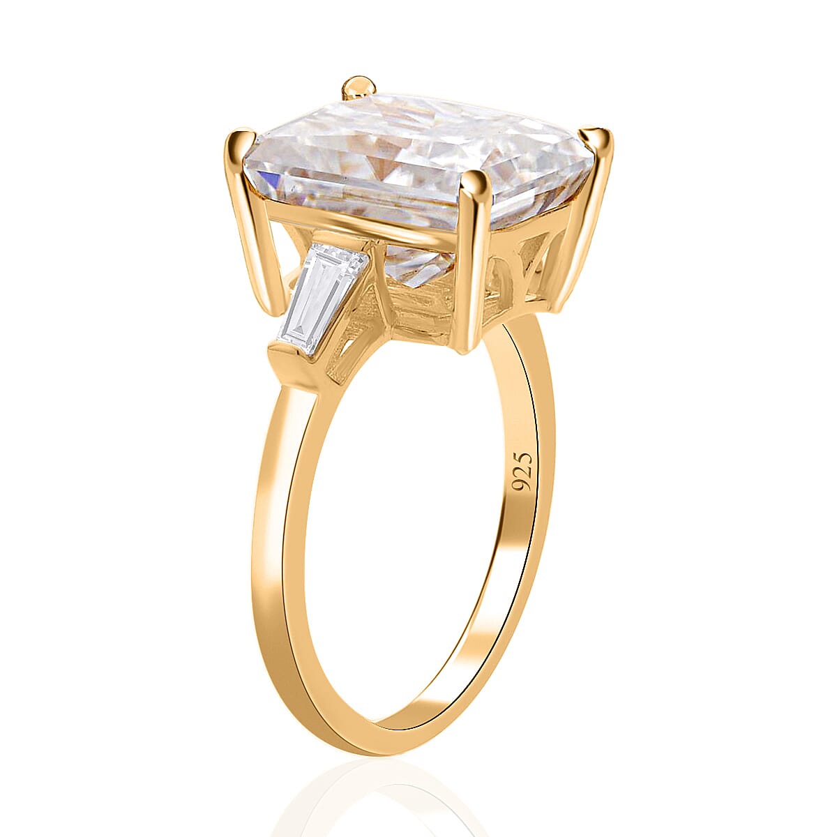 Moissanite 7.50 ctw Ring, Moissanite Three Stone Ring, Moissanite Trilogy Ring, Vermeil Yellow Gold Over Sterling Silver Ring (Size 7.0) image number 3