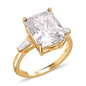 Moissanite 7.50 ctw Ring, Moissanite Three Stone Ring, Moissanite Trilogy Ring, Vermeil Yellow Gold Over Sterling Silver Ring (Size 8)