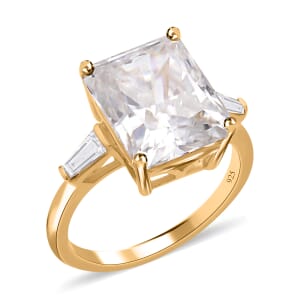 Moissanite 7.50 ctw Ring , Moissanite Three Stone Ring , Moissanite Trilogy Ring , Vermeil Yellow Gold Over Sterling Silver Ring (Size 9)