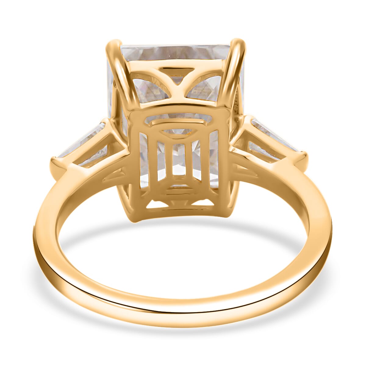 Moissanite 7.50 ctw Ring , Moissanite Three Stone Ring , Moissanite Trilogy Ring , Vermeil Yellow Gold Over Sterling Silver Ring (Size 9) image number 4
