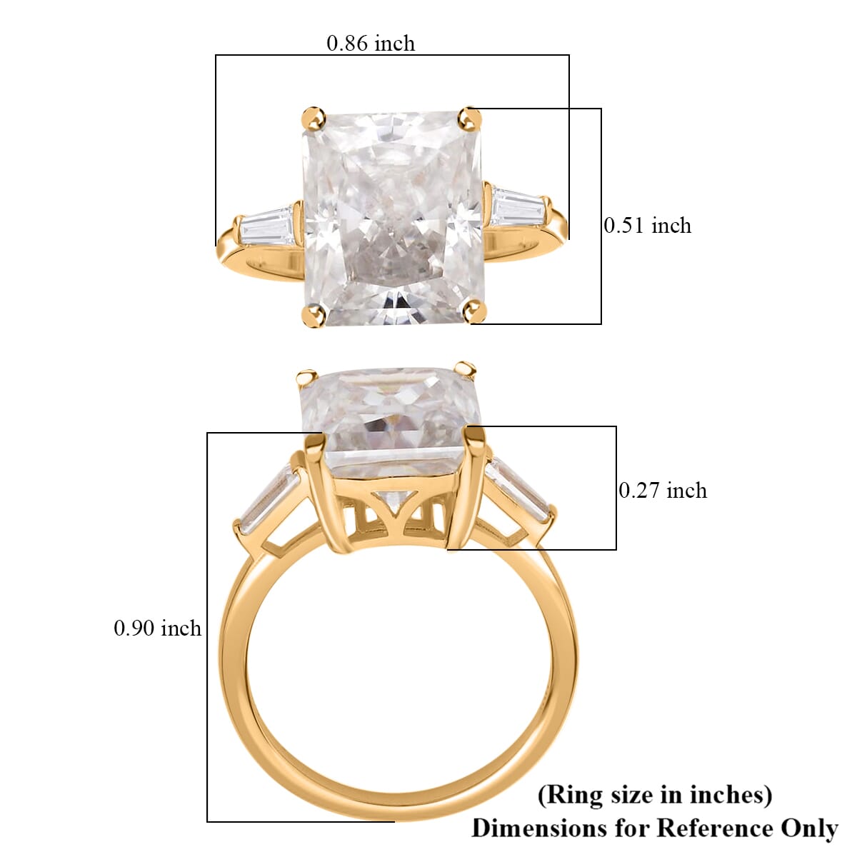 Moissanite 7.50 ctw Ring , Moissanite Three Stone Ring , Moissanite Trilogy Ring , Vermeil Yellow Gold Over Sterling Silver Ring (Size 9) image number 5