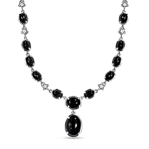 Black Star Diopside and White Zircon Cluster 45.48 ctw Necklace in Platinum Over Sterling Silver 18 Inches