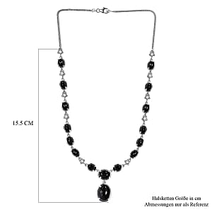 Black Star Diopside and White Zircon Cluster 45.48 ctw Necklace in Platinum Over Sterling Silver 18 Inches