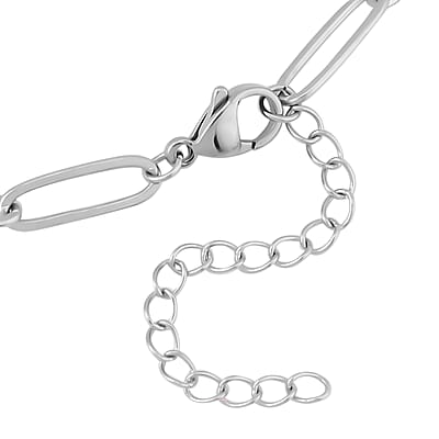 Lapis Lazuli 30.00 ctw Paper Clip Station Necklace in Stainless Steel 18-20 Inches, Tarnish-Free, Waterproof, Sweat Proof Jewelry