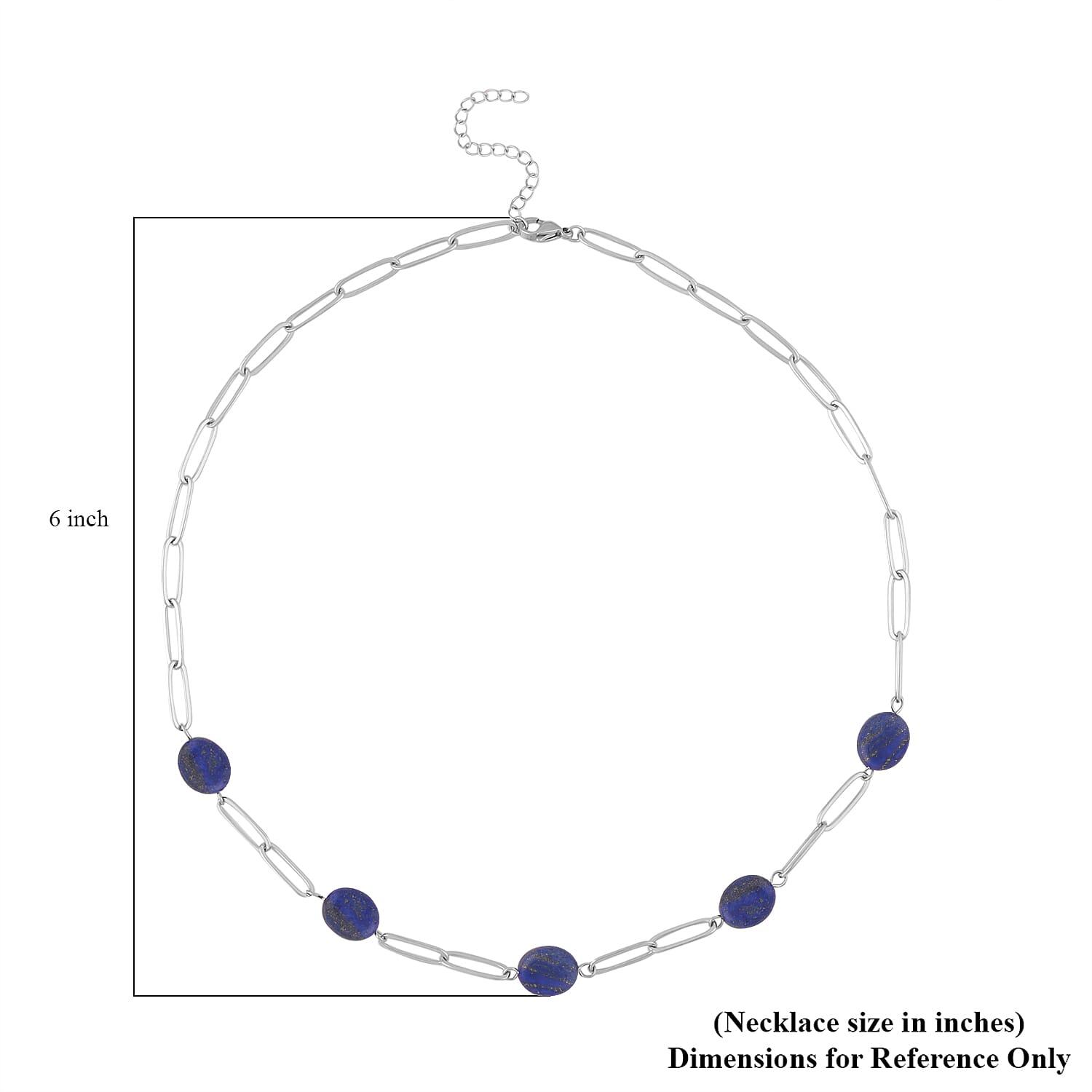 Lapis Lazuli 30.00 ctw Paper Clip Station Necklace in Stainless Steel 18-20 Inches, Tarnish-Free, Waterproof, Sweat Proof Jewelry