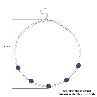 Lapis Lazuli 30.00 ctw Paper Clip Station Necklace in Stainless Steel 18-20 Inches, Tarnish-Free, Waterproof, Sweat Proof Jewelry
