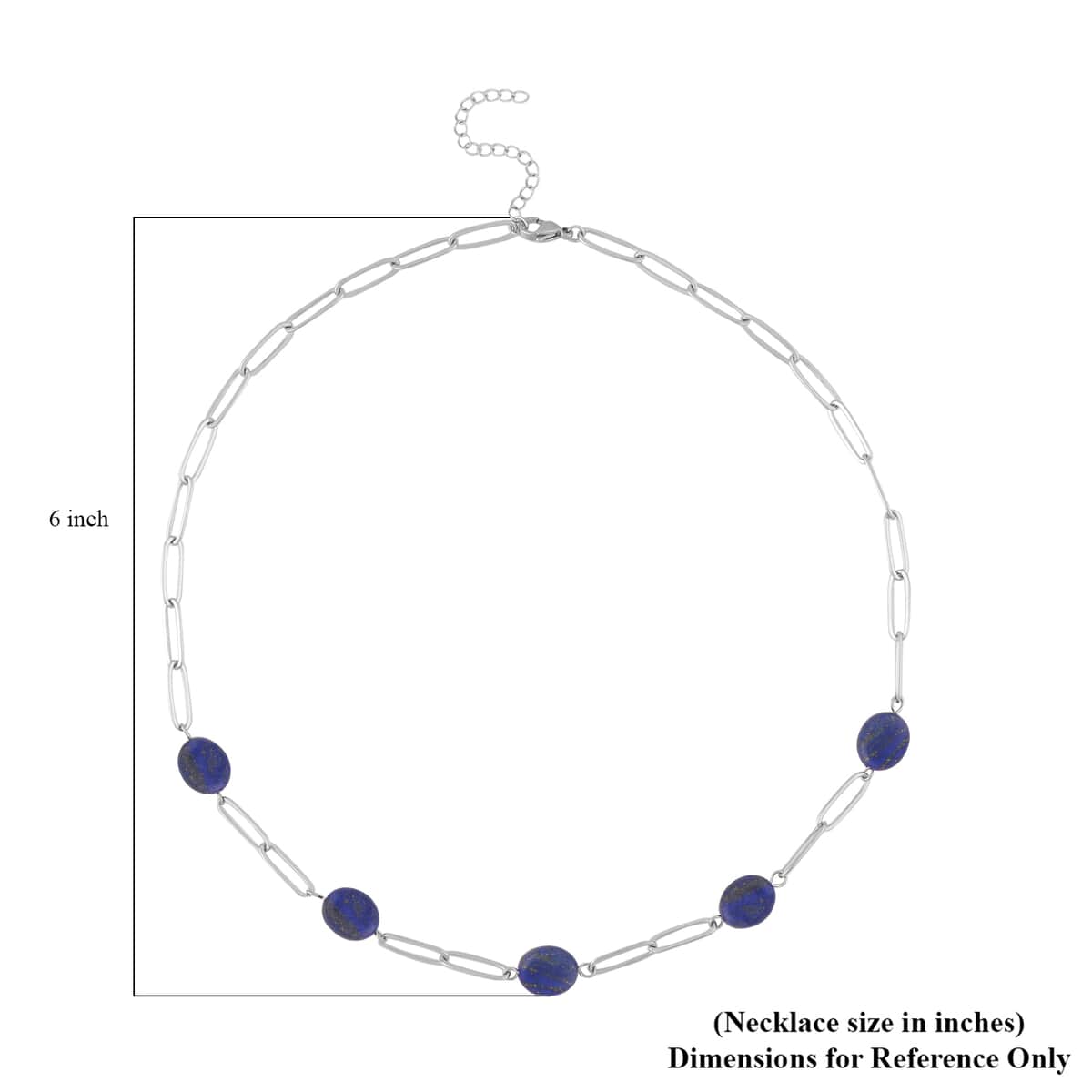 Lapis Lazuli Paper Clip Station Necklace (18-20 Inches) in Stainless Steel 30.00 ctw , Tarnish-Free, Waterproof, Sweat Proof Jewelry image number 4