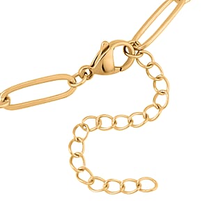 Tiger's Eye 30.00 ctw Paper Clip Station Necklace in ION Plated YG Stainless Steel 18-20 Inches, Tarnish-Free, Waterproof, Sweat Proof Jewelry