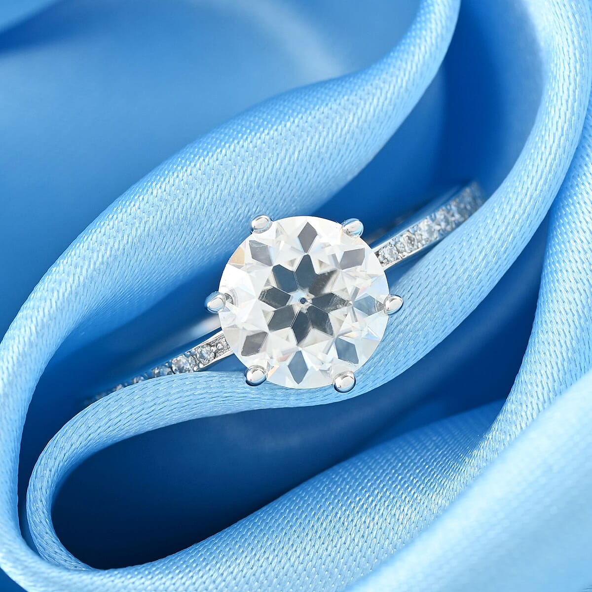 Old European Cut Moissanite Ring in Rhodium Over Sterling Silver 2.15 ctw image number 1