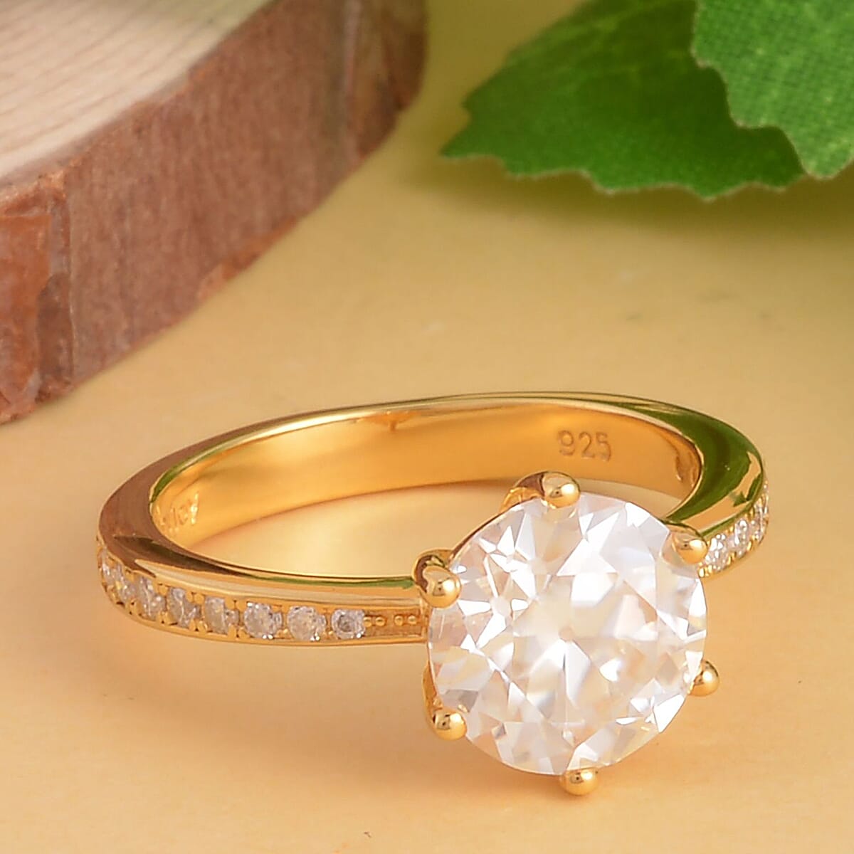 Old European Cut Moissanite Ring in Vermeil Yellow Gold Over Sterling Silver (Size 10.0) 2.15 ctw image number 1